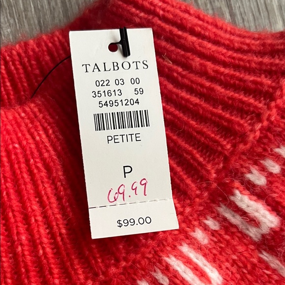 Talbots Red and White Crew Neck Fair Isle Sweater - Picture 7 of 7